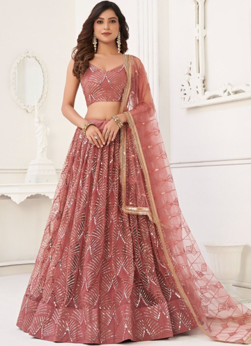 Real Mirror Work Butterfly Net Blush Pink Reception Lehenga Choli